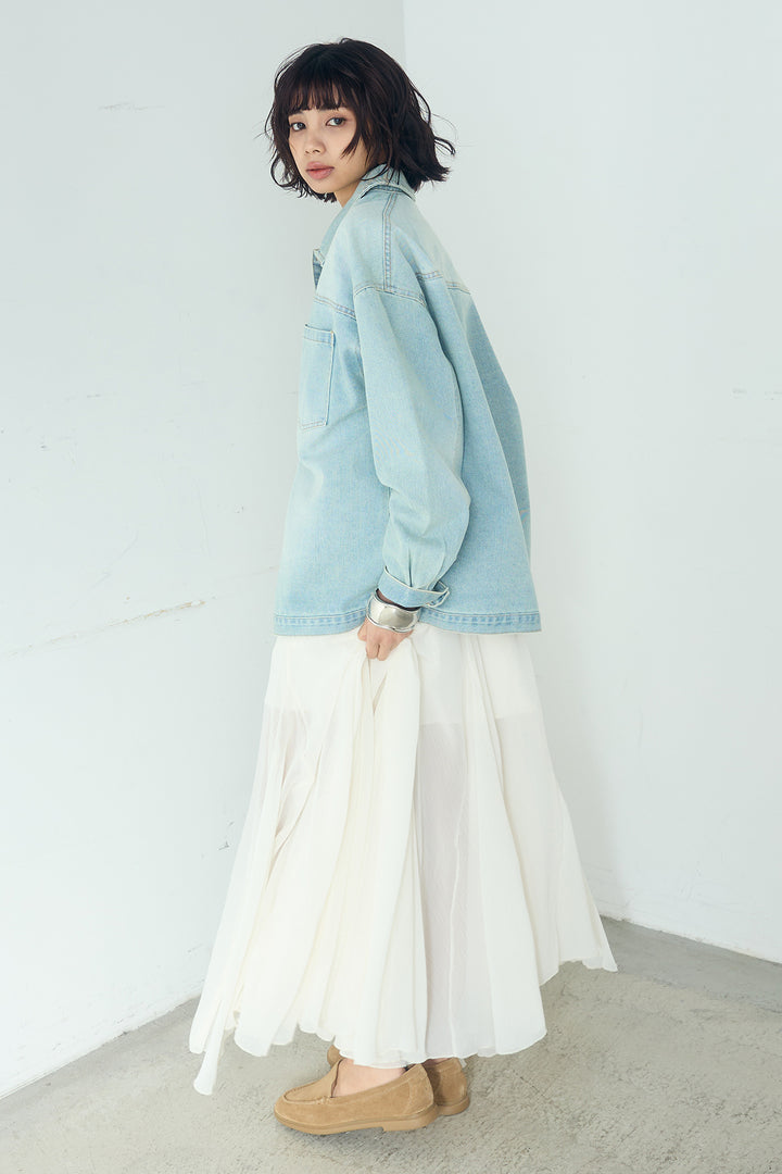 [SET]デニムオーバーサイズジャケット+シアーフリルキャミワンピース(2set)
