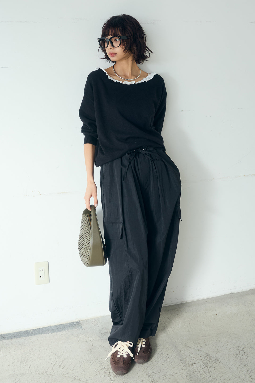 [SET]クールクール異素材コンビオフショルプルオーバー+撥水ジョガーパンツ(2set)