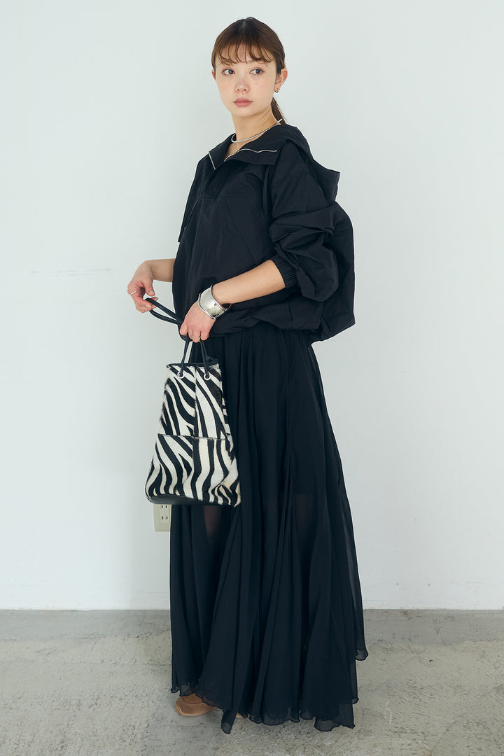 [SET]ナイロンフーディーブルゾンアウター+シアーフリルキャミワンピース(2set)