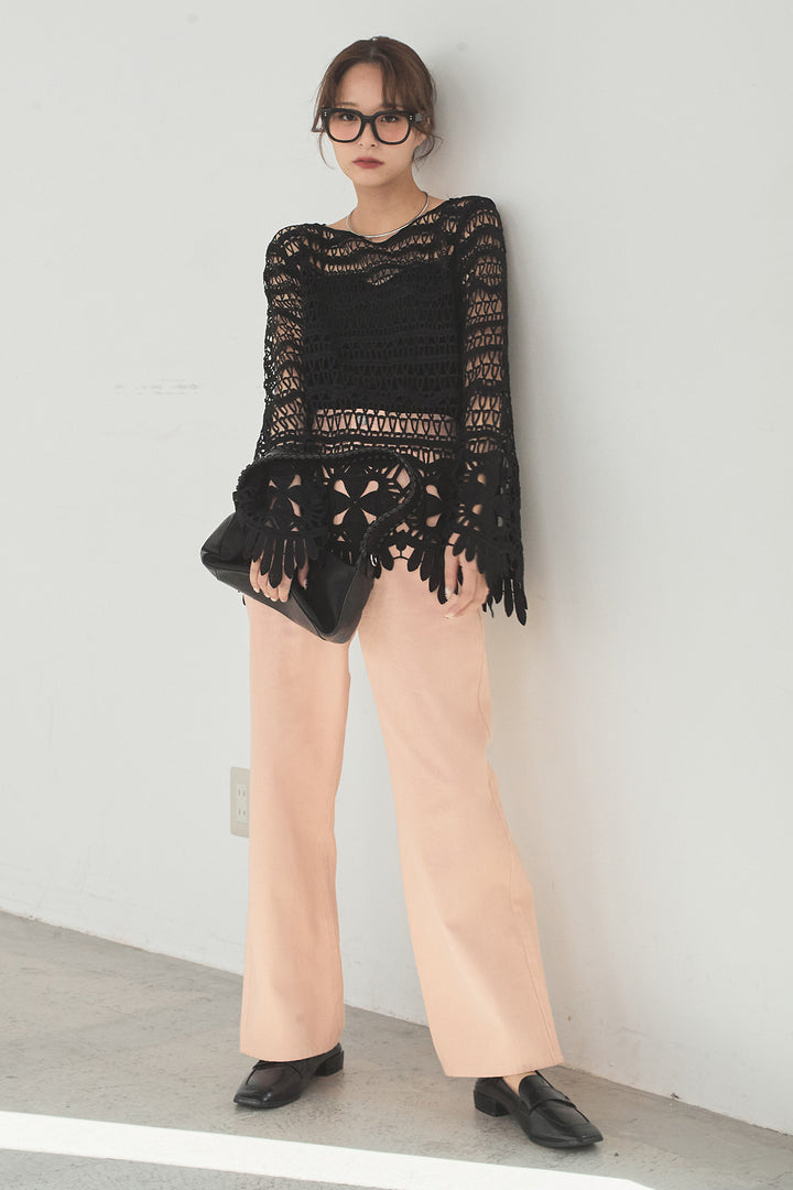 [SET]裾デザインメッシュプルオーバー+スプリングカラーデニムパンツ(2set)