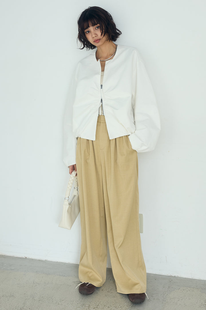 [SET]ノーカラーフロントギャザージップアウター+ツイルメニータックパンツ(2set)