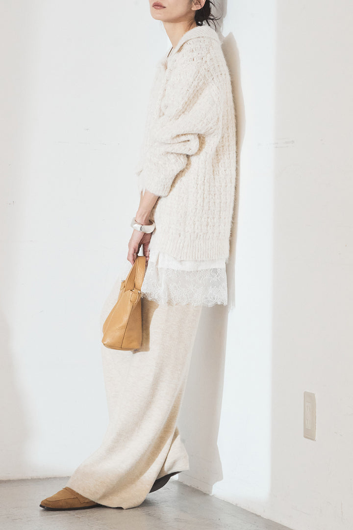 [SET]襟付きVネックニットトップス+レース切り替えキャミソール(2set)