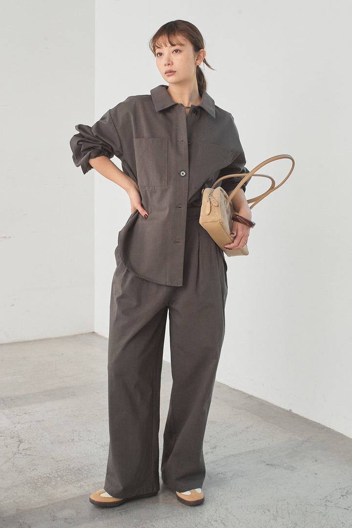 [SET]ツイルシャツジャケット+ツイルハイウエストタックパンツ(2set)