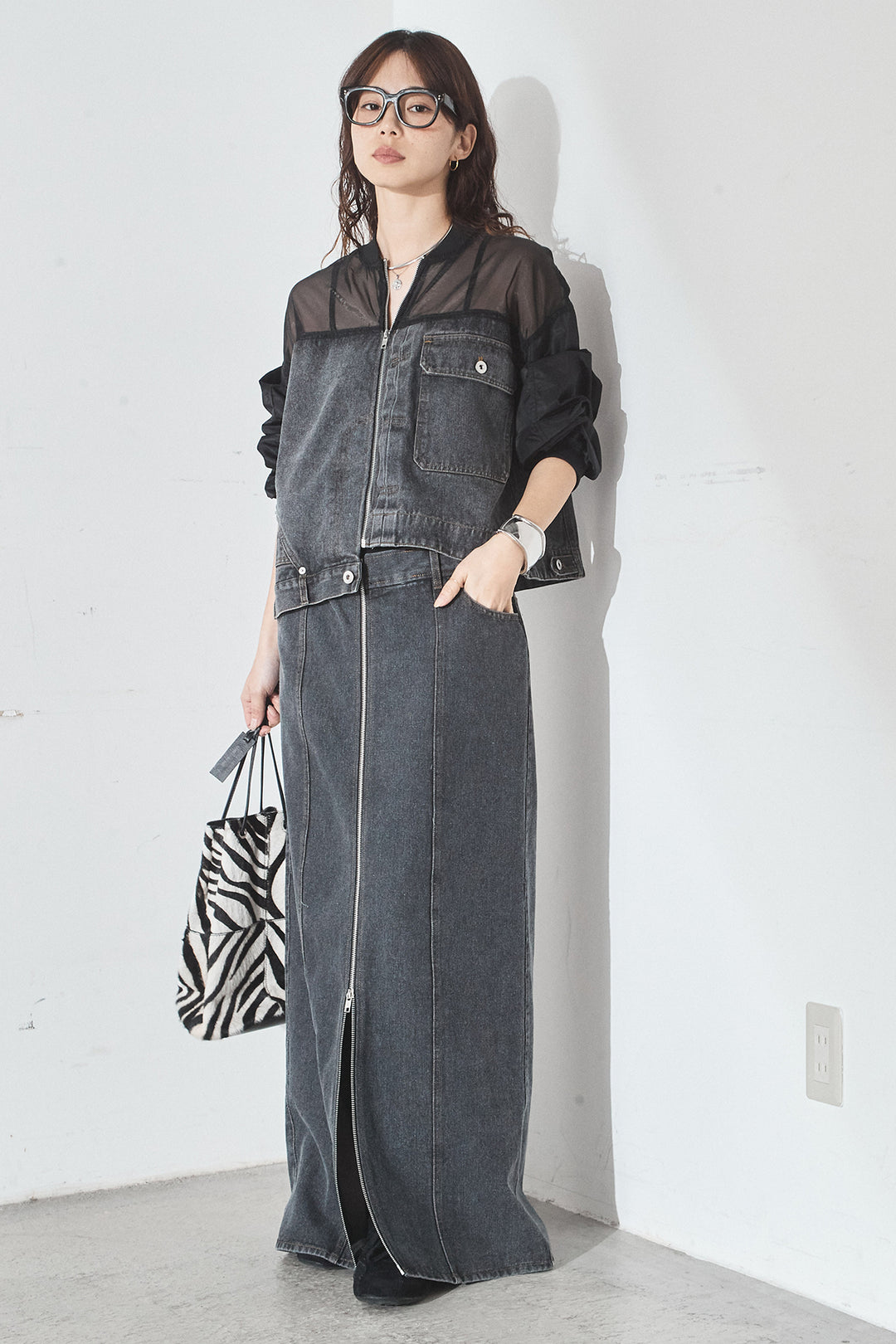 [SET]デニムコンビネーションブルゾン+フロントジップデニムスカート(2set)