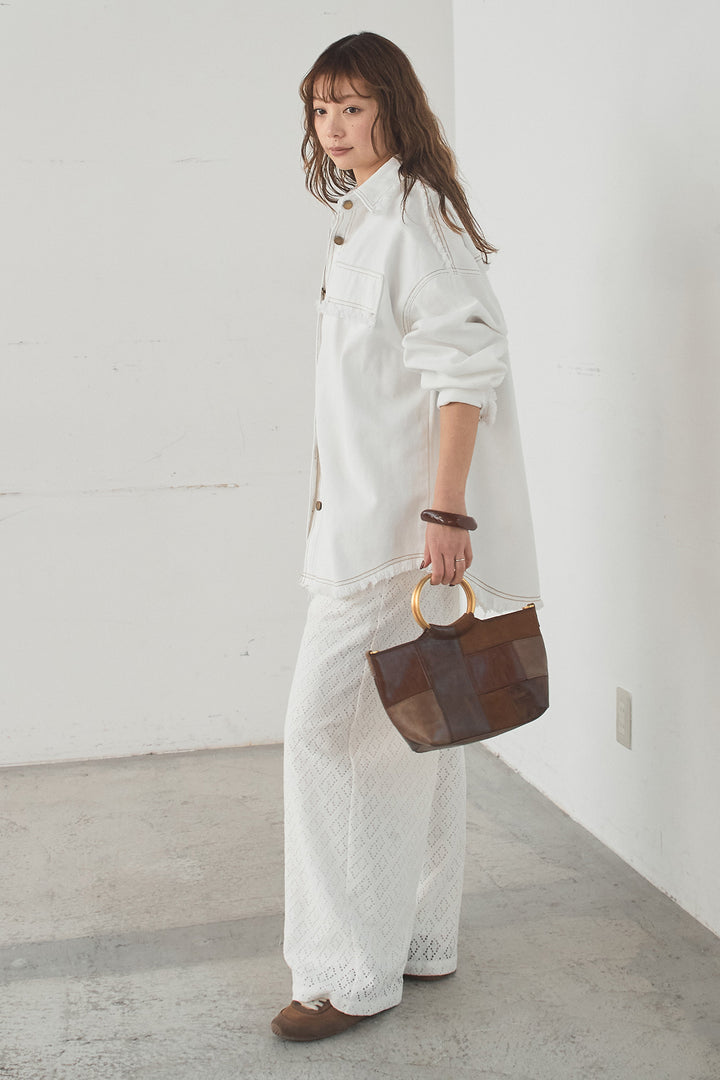 [SET]フリンジデニムジャケット+ダイヤ柄レースロングイージーパンツ(2set)