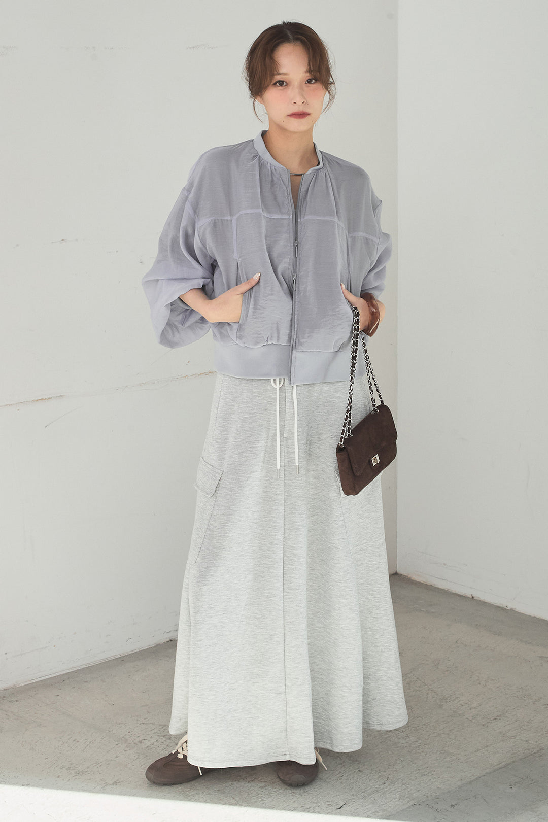 [SET]シアー×ポンチブルゾン+リラックススウェットスカート(2set)