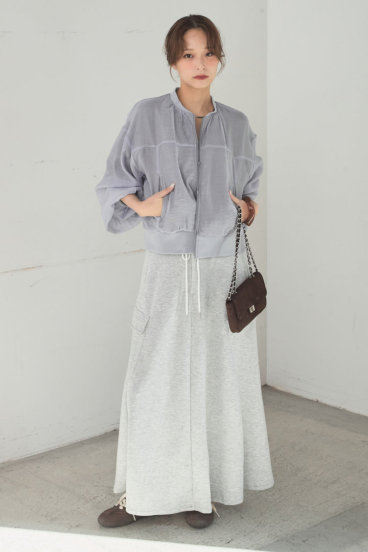 [SET]シアー×ポンチブルゾン+リラックススウェットスカート(2set)