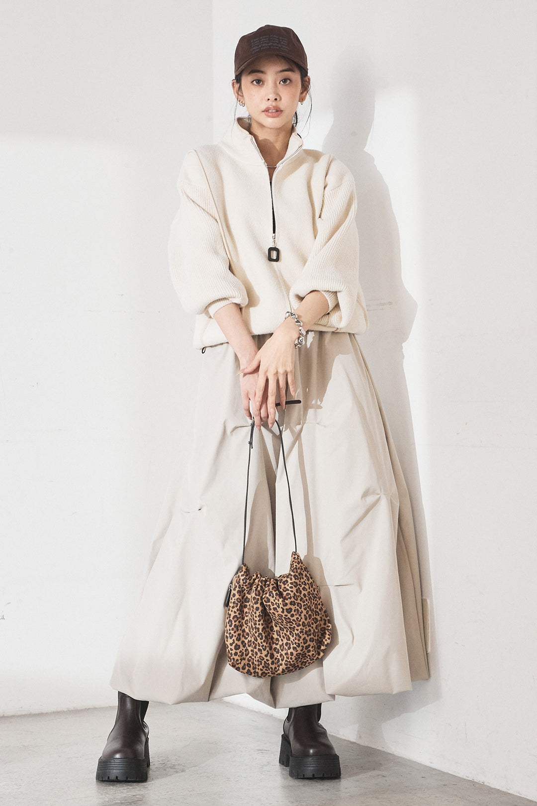 [SET]ハイネックパイピングデザインブルゾン+ランダムタックバルーンスカート(2set)