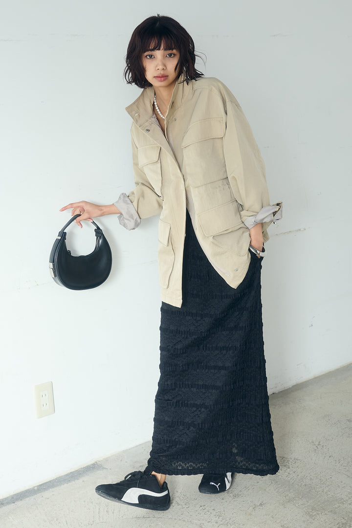 [SET]ナイロンツイルフィールドジャケット+ジャガードカットソータイトスカート(2set)