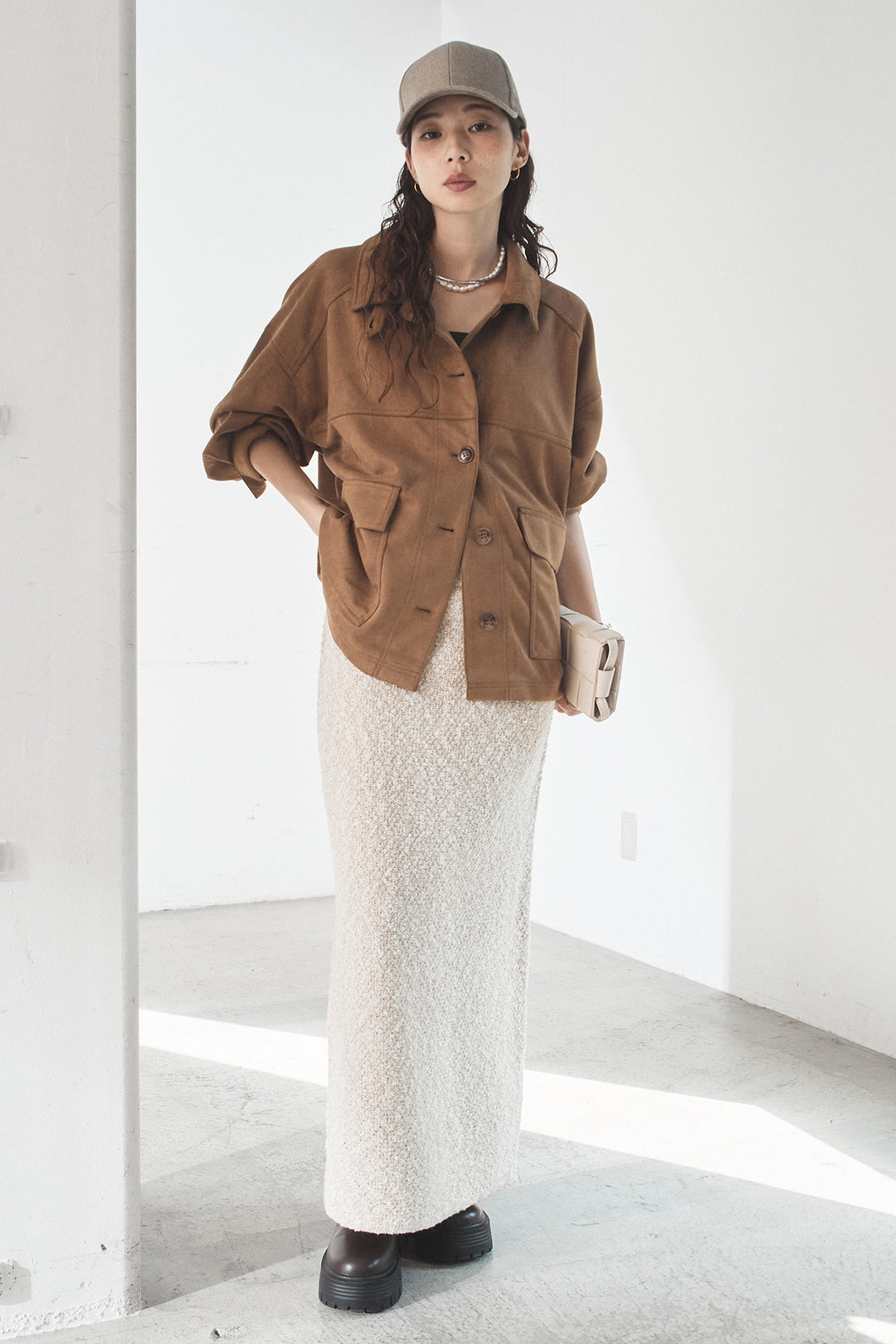 [SET]デカポケスエポンジャケット+ツイード風MIXスラブスカート(2set)