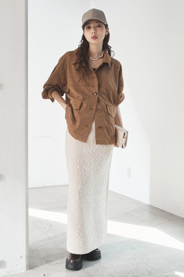 [SET]デカポケスエポンジャケット+ツイード風MIXスラブスカート(2set)
