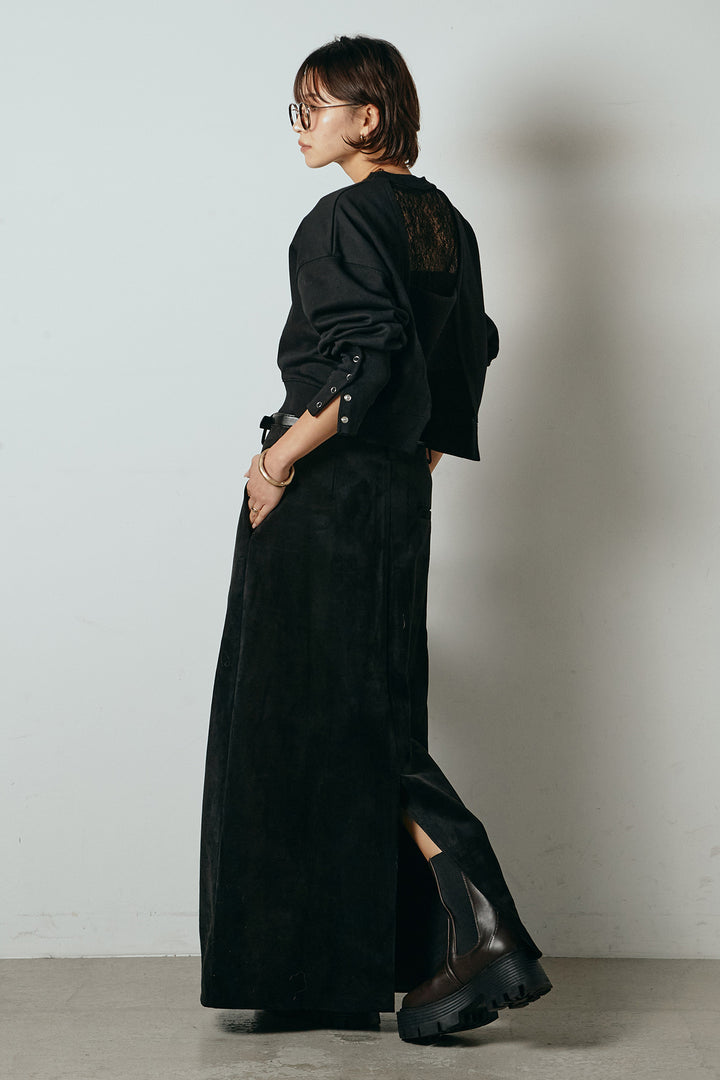 [SET]裏毛バックオープンプルオーバー+エコスウェードワイドスカート(2set)