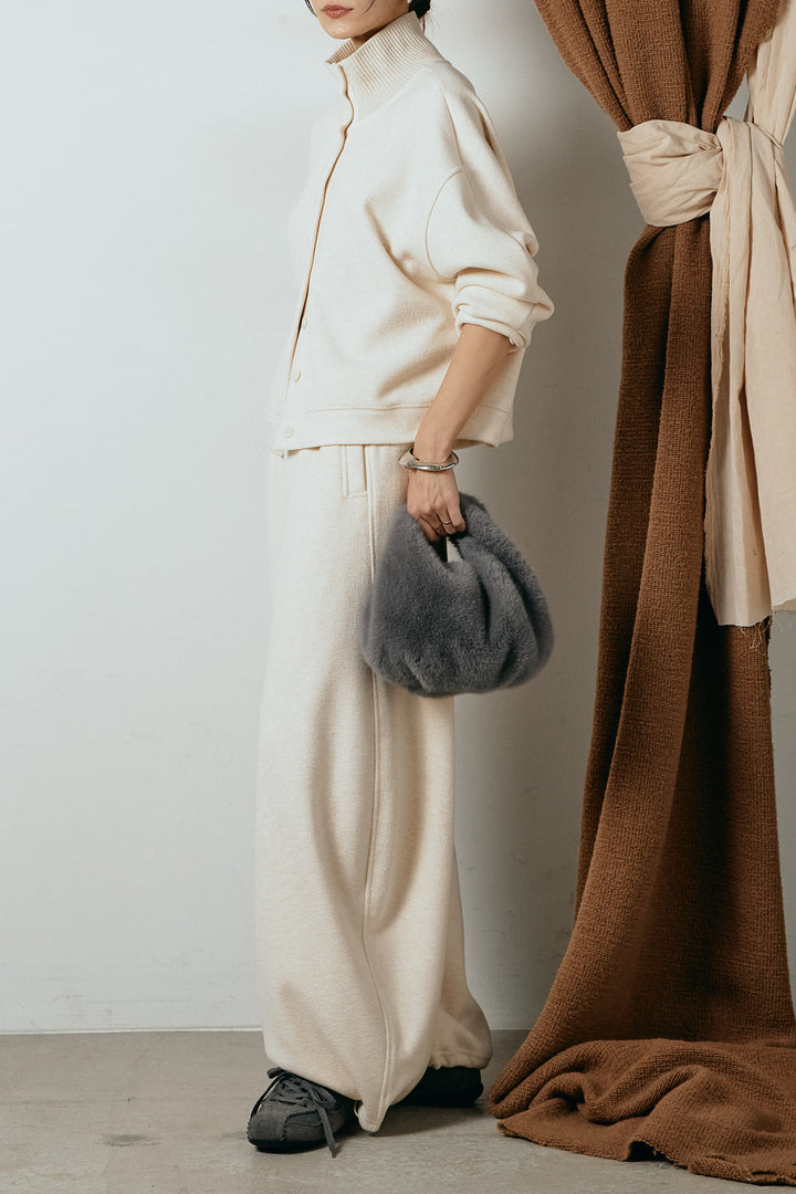 [SET]リブスタンドネックボタントップスSETUP