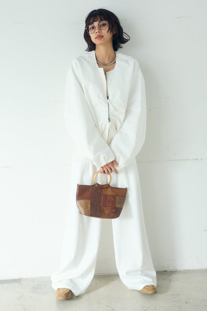 [SET]ノーカラーフロントギャザージップアウター+ブロード切り替えぺプラムタンク(2set)