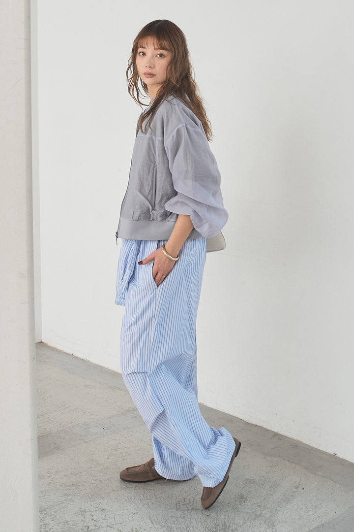 [SET]シアー×ポンチブルゾン+ストライプウエスト巻きジョガーパンツ(2set)