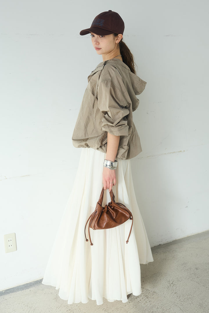 [SET]ナイロンフーディーブルゾンアウター+シアーフリルキャミワンピース(2set)