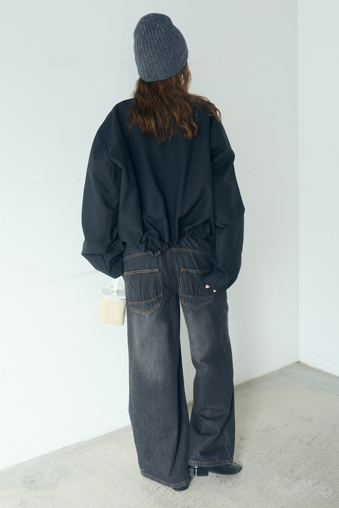 [SET]ノーカラーフロントギャザージップアウター+デニムサロペットワイドパンツ(2set)