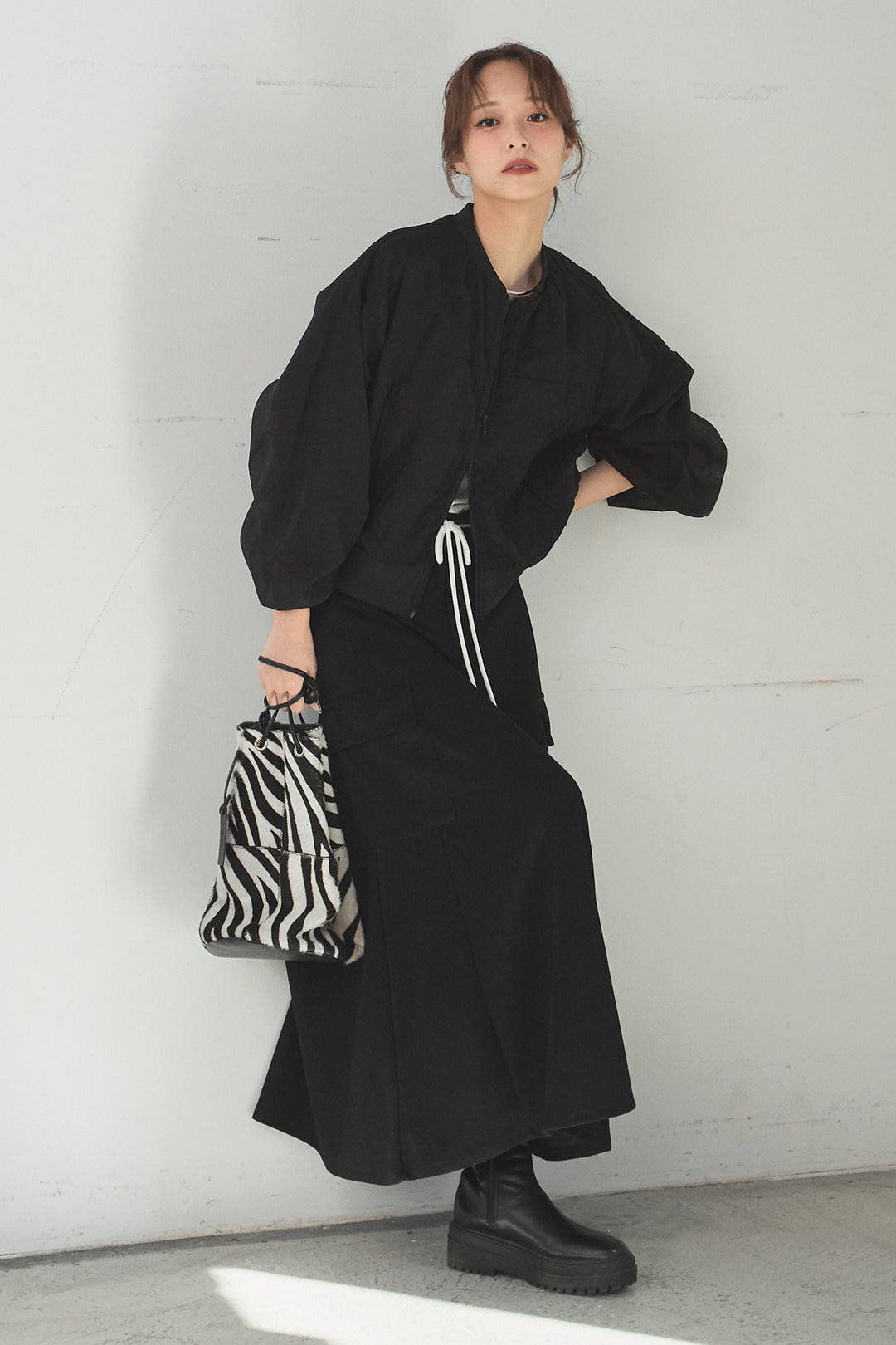 [SET]シアー×ポンチブルゾン+リラックススウェットスカート(2set)