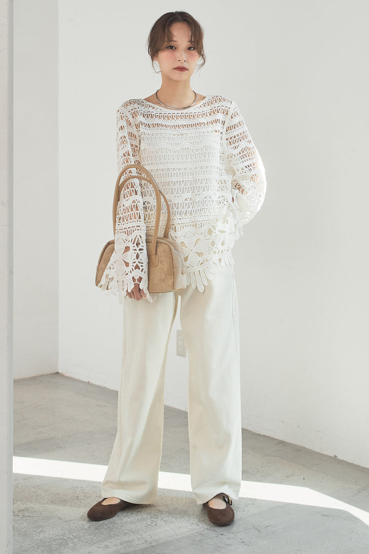 [SET]裾デザインメッシュプルオーバー+スプリングカラーデニムパンツ(2set)