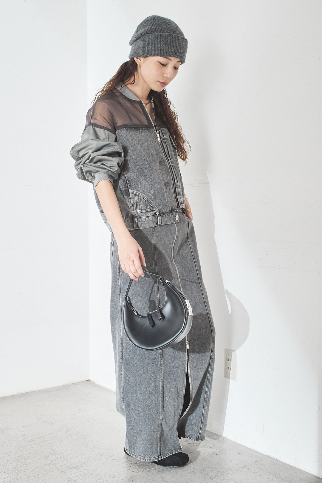 [SET]デニムコンビネーションブルゾン+フロントジップデニムスカート(2set)