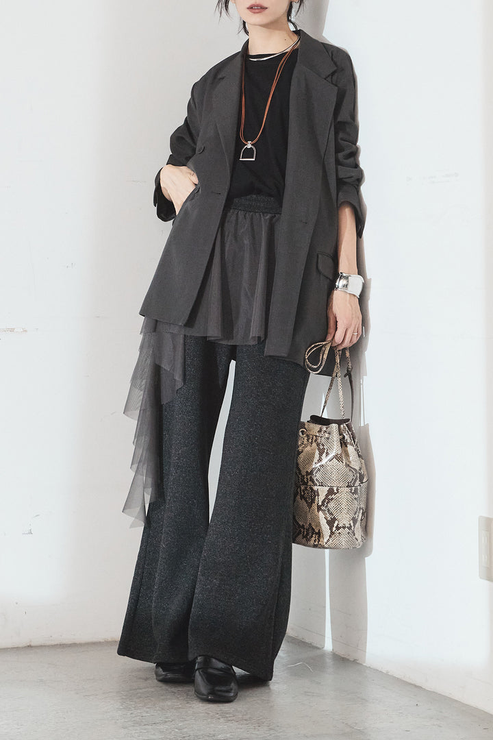 [SET]ルーズシルエットダブルテーラードジャケット+チュールレイヤードニットパンツ(2set)