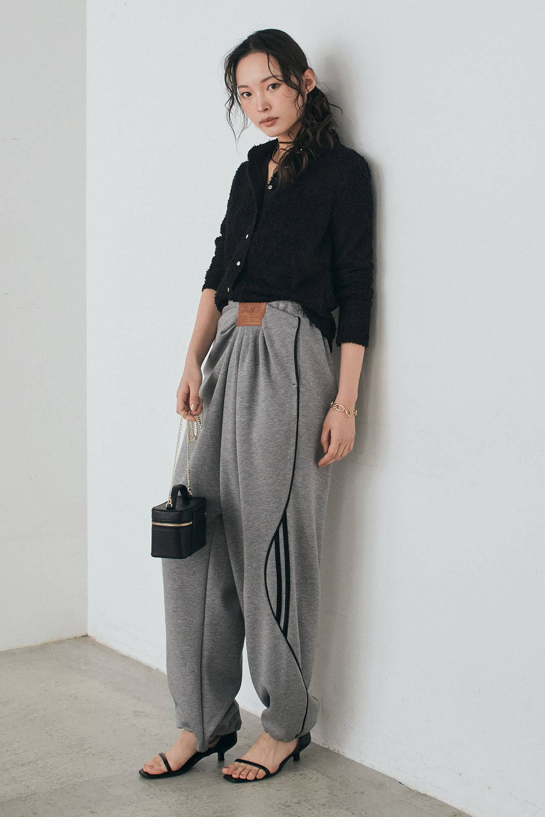 [SET]カールヤーンシャツ+ライトダンボールウェーブラインドレープパンツ(2set)