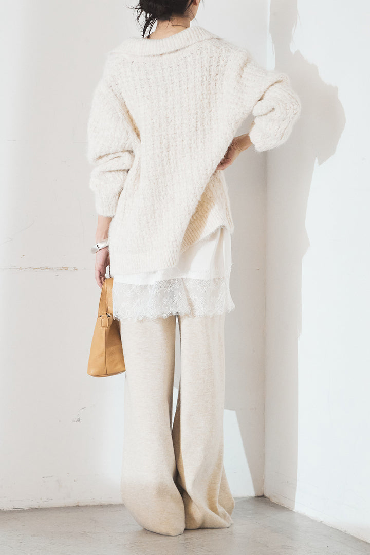 [SET]襟付きVネックニットトップス+センターラインニットパンツ(2set)