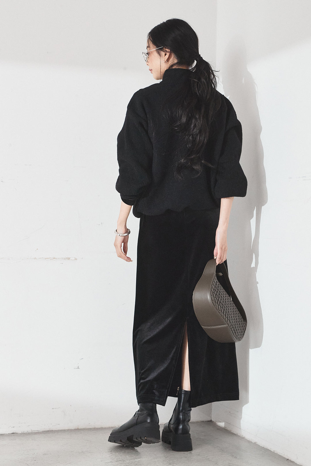 [SET]ハイネックパイピングデザインブルゾン+ベロアバレエネックワンピース(2set)