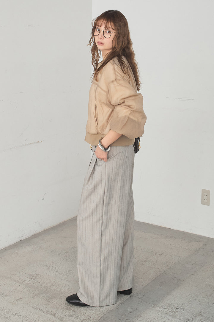 [SET]シアー×ポンチブルゾン+細ベルト付きピンストライプワイドパンツ(2set)
