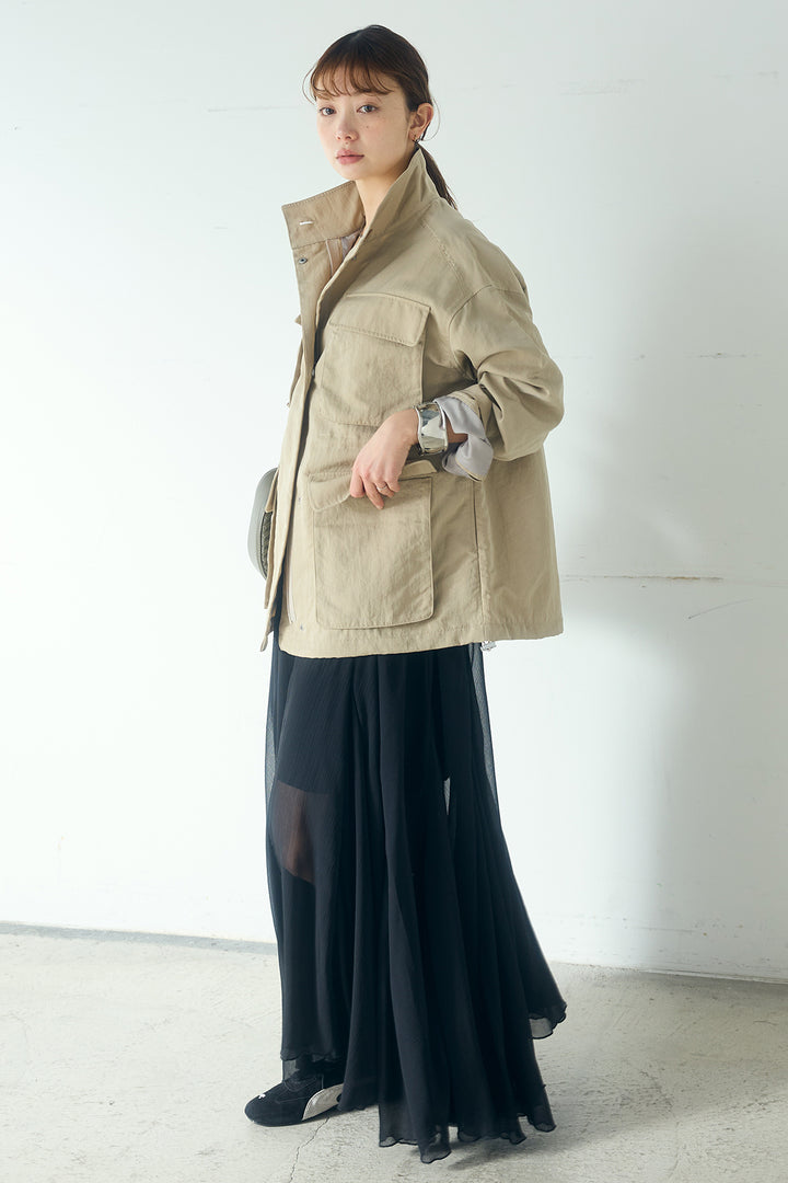 [SET]ナイロンツイルフィールドジャケット+シアーフリルキャミワンピース(2set)