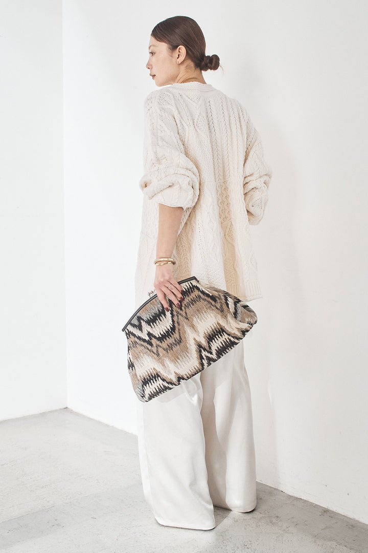 [SET]ケーブルVニットセーター+サテンタックワイドパンツ(2set)