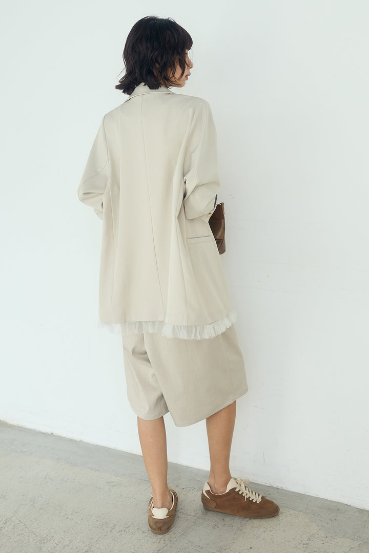 [SET]裾フリルダブルジャケット+ツイルタックハーフパンツ(2set)