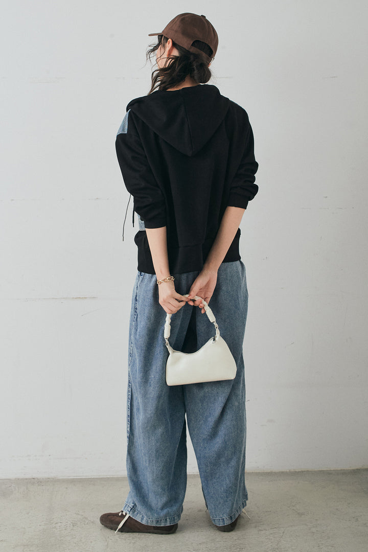 [SET]デニム切替ポンチダブルジップパーカー+テンセルデニムイージーワイドパンツ(2set)