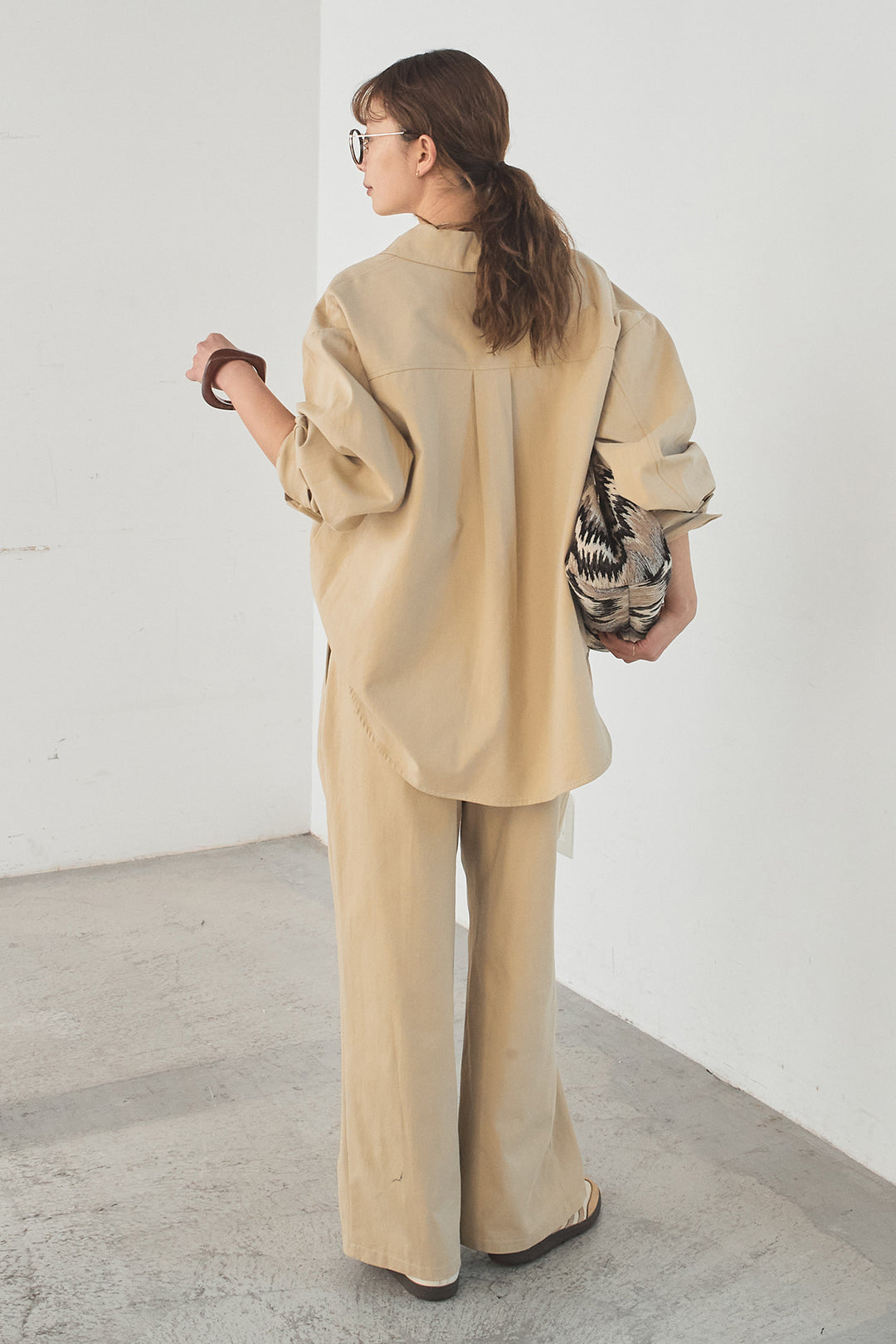 [SET]ツイルシャツジャケット+ツイルハイウエストタックパンツ(2set)