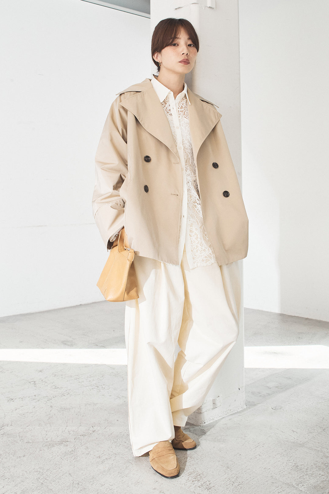 [SET]ナイロントレンチコート+刺繍レースオーバーサイズシャツ(2set)