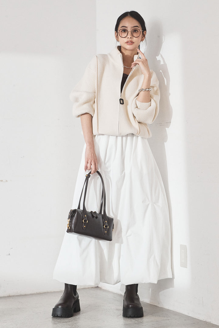 [SET]ハイネックパイピングデザインブルゾン+ランダムタックバルーンスカート(2set)