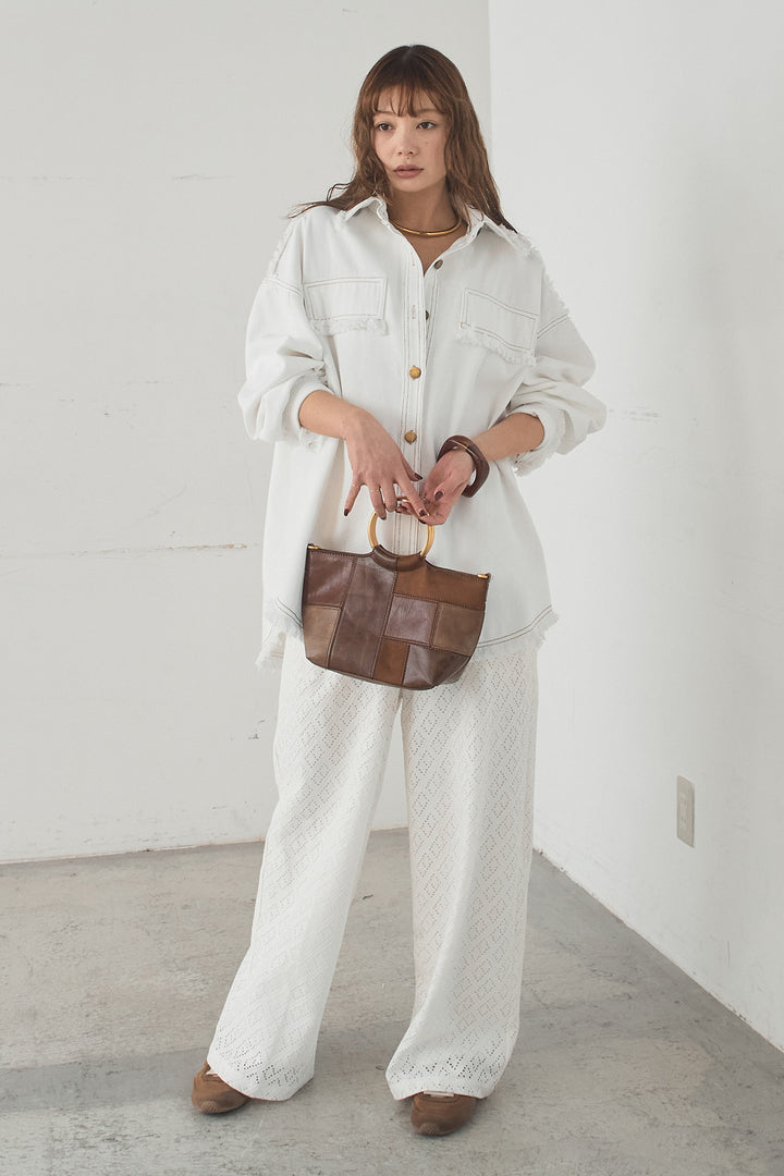 [SET]フリンジデニムジャケット+ダイヤ柄レースロングイージーパンツ(2set)