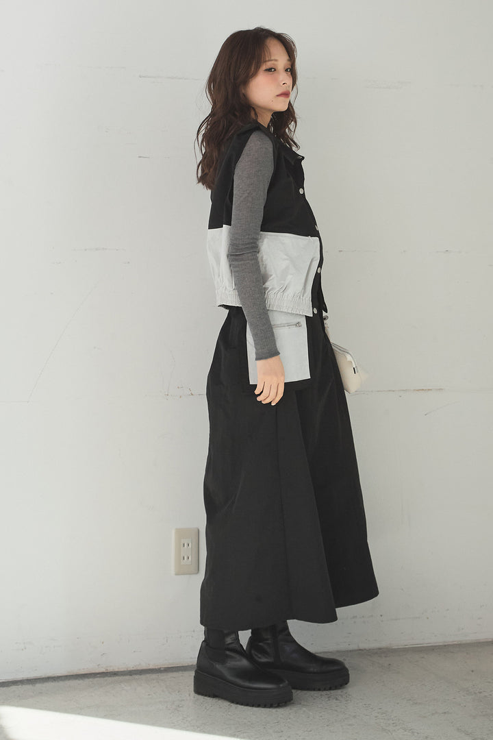 [SET]襟付きナイロンベスト+サイドデザインナイロンスカート(2set)