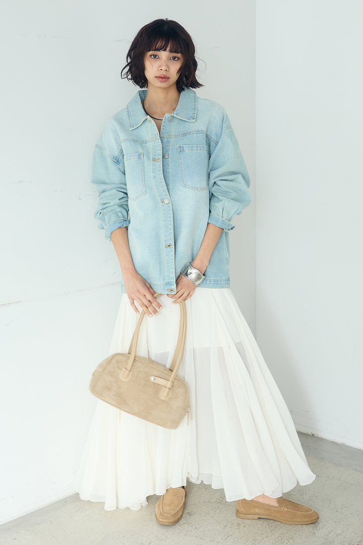 [SET]デニムオーバーサイズジャケット+シアーフリルキャミワンピース(2set)