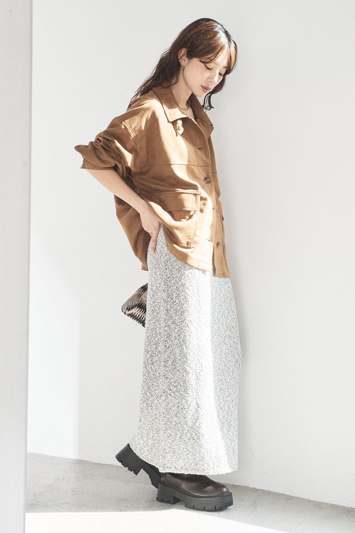 [SET]デカポケスエポンジャケット+ツイード風MIXスラブスカート(2set)