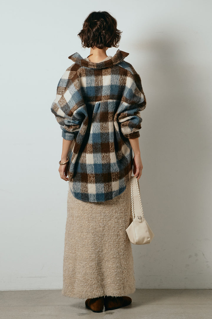 [SET]起毛チェック柄ポケットアウター+起毛ノースリーブニットロングワンピース(2set)