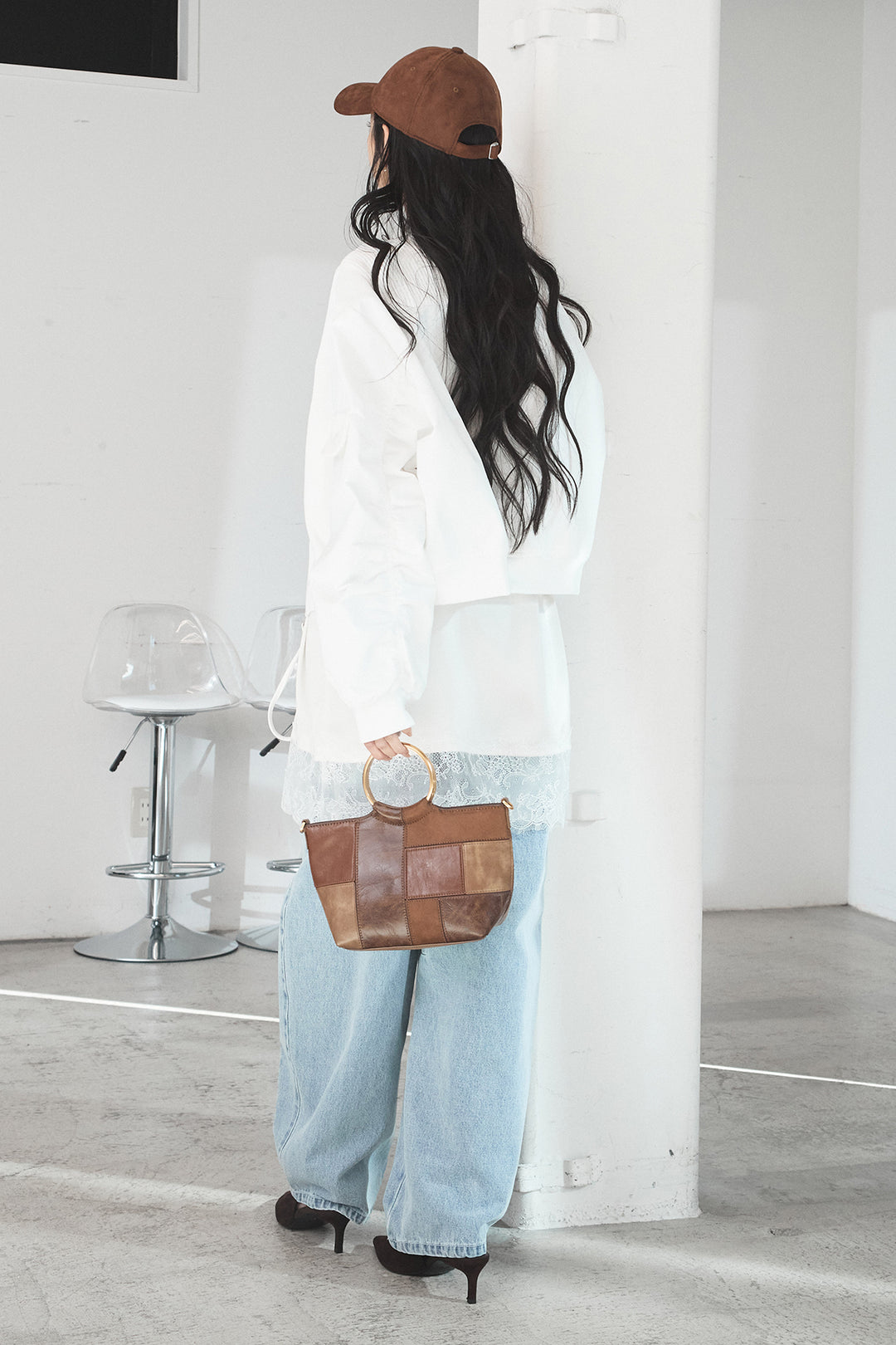 [SET]袖ギャザーデザインブルゾン+デニムアシメカーブパンツ(2set)