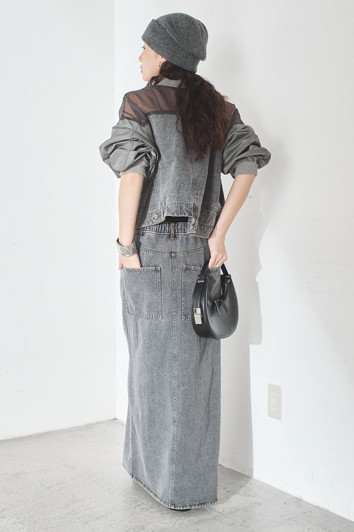 [SET]デニムコンビネーションブルゾン+フロントジップデニムスカート(2set)