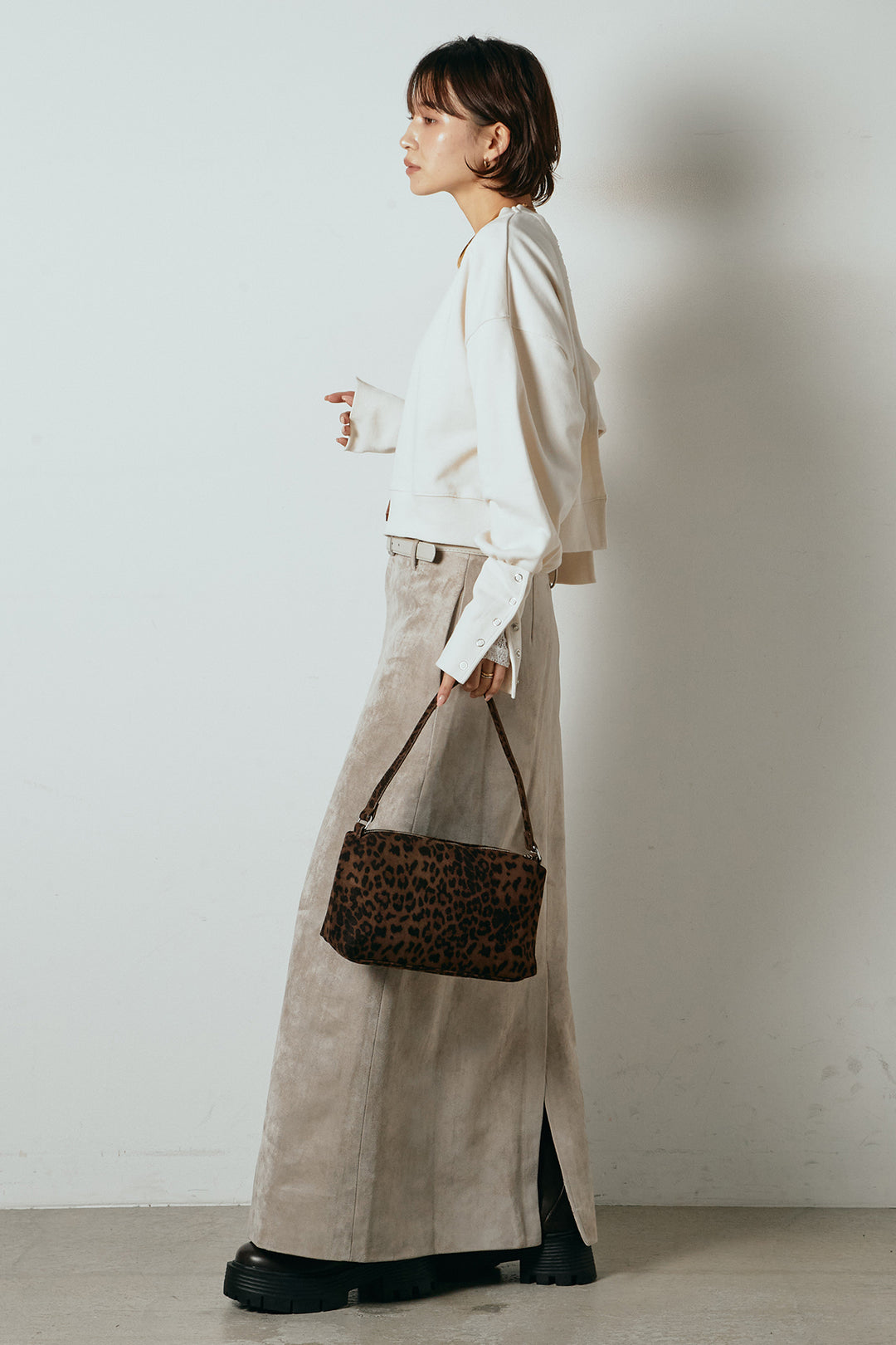 [SET]裏毛バックオープンプルオーバー+エコスウェードワイドスカート(2set)