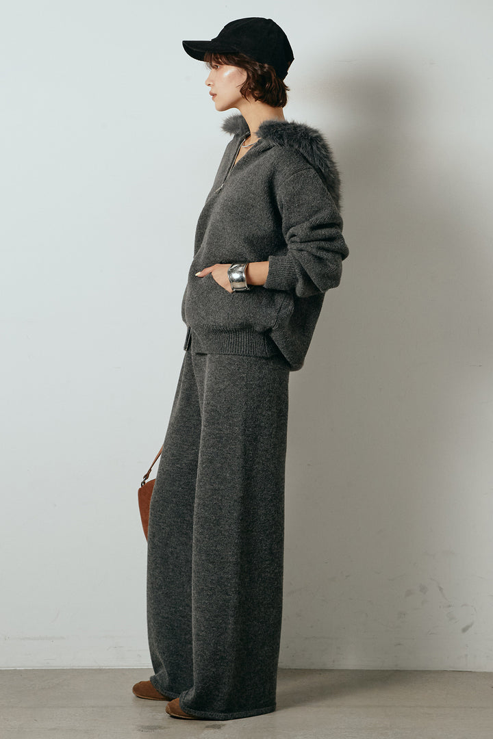 【着回しセット】[SET]ファー付きフーディーニットSETUP+ストライプドッキングニットポロSETUP(2set)