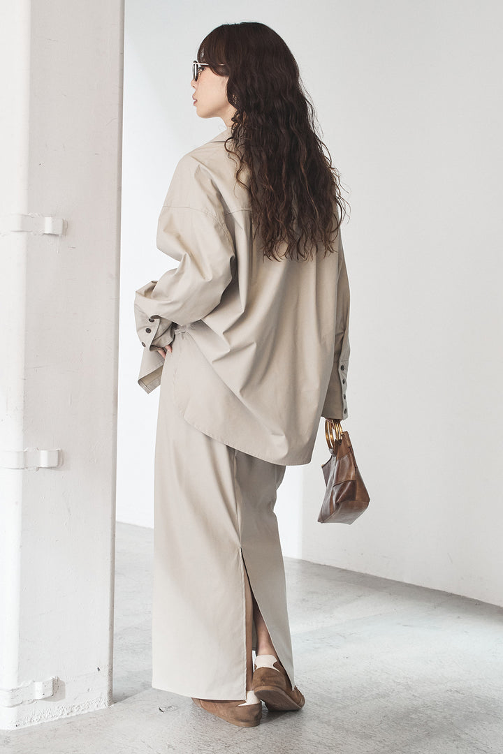 [SET]ウォッシャブルエコレザービックカフスシャツ+ウォッシャブルエコレザーナロースカート(2set)