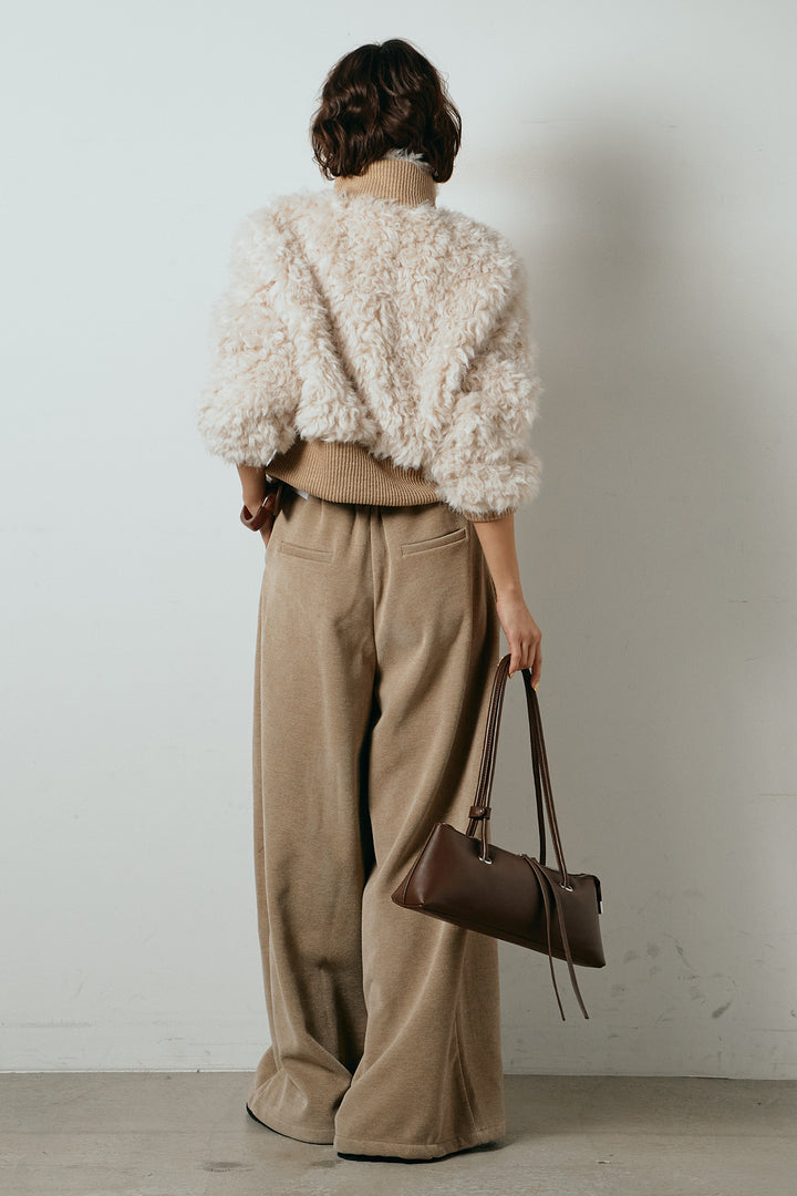 [SET]ハイネックショート丈ボアジップブルゾン+ベルトループコーデュロイワイドパンツ(2set)