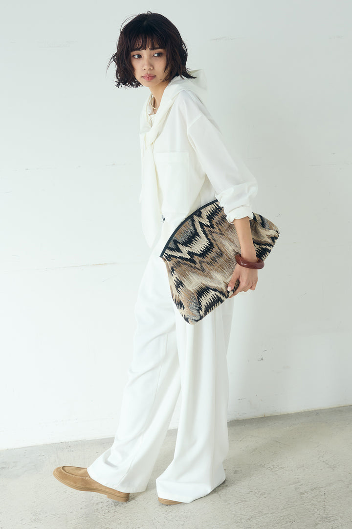 [SET]無地タイ付フーディーBIGシャツ+サイドベルトタック入りスラックス(2set)