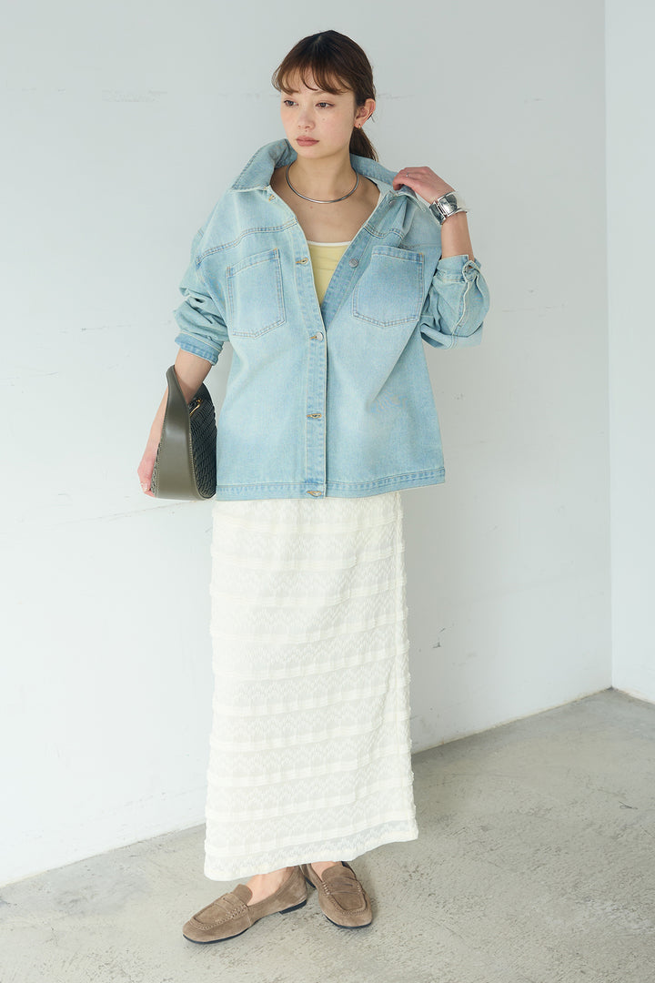 [SET]デニムオーバーサイズジャケット+ジャガードカットソータイトスカート(2set)