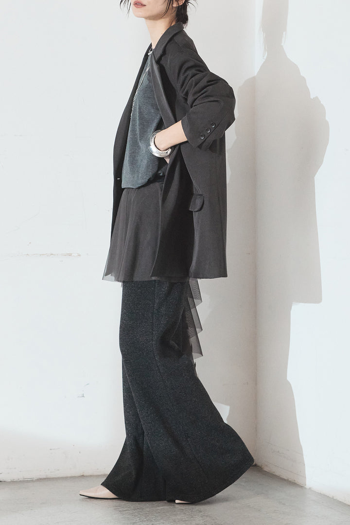 [SET]ルーズシルエットダブルテーラードジャケット+ストレッチロングTシャツ+チュールレイヤードニットパンツ(3set)